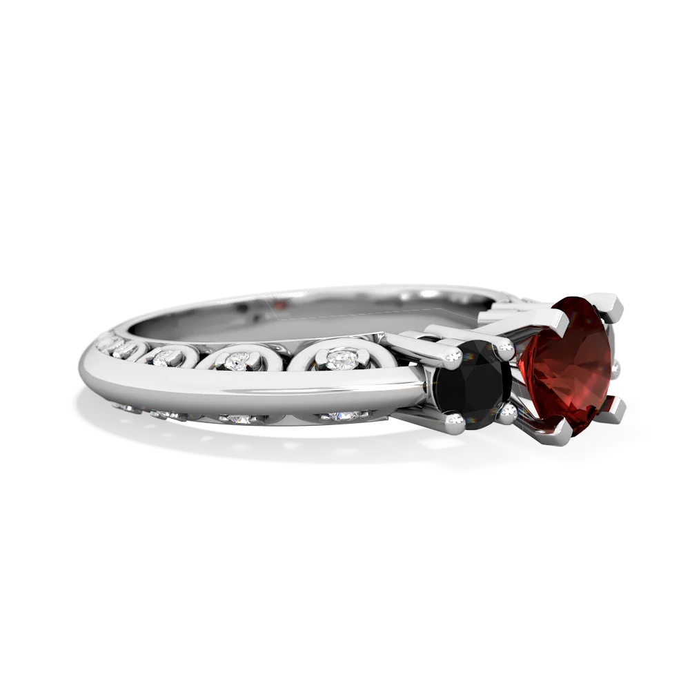 Garnet Art Deco Eternal Embrace Engagement 14K White Gold ring C2003