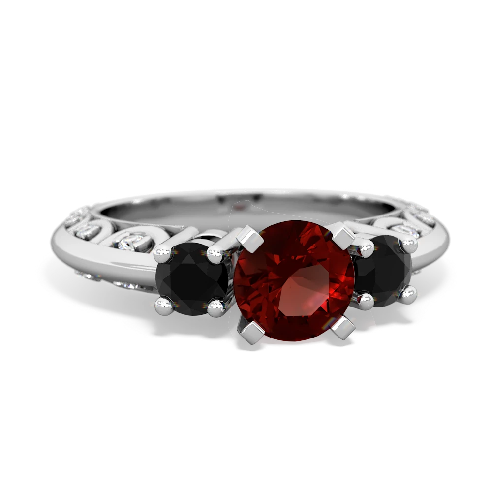 Garnet Art Deco Eternal Embrace Engagement 14K White Gold ring C2003