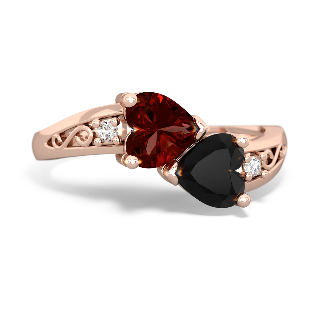 Garnet Snuggling Hearts 14K Rose Gold ring R2178