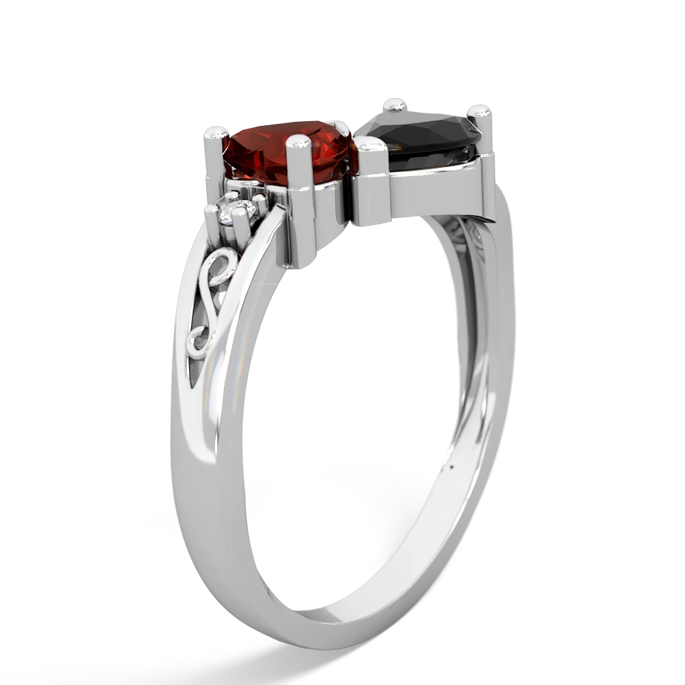 Garnet Snuggling Hearts 14K White Gold ring R2178