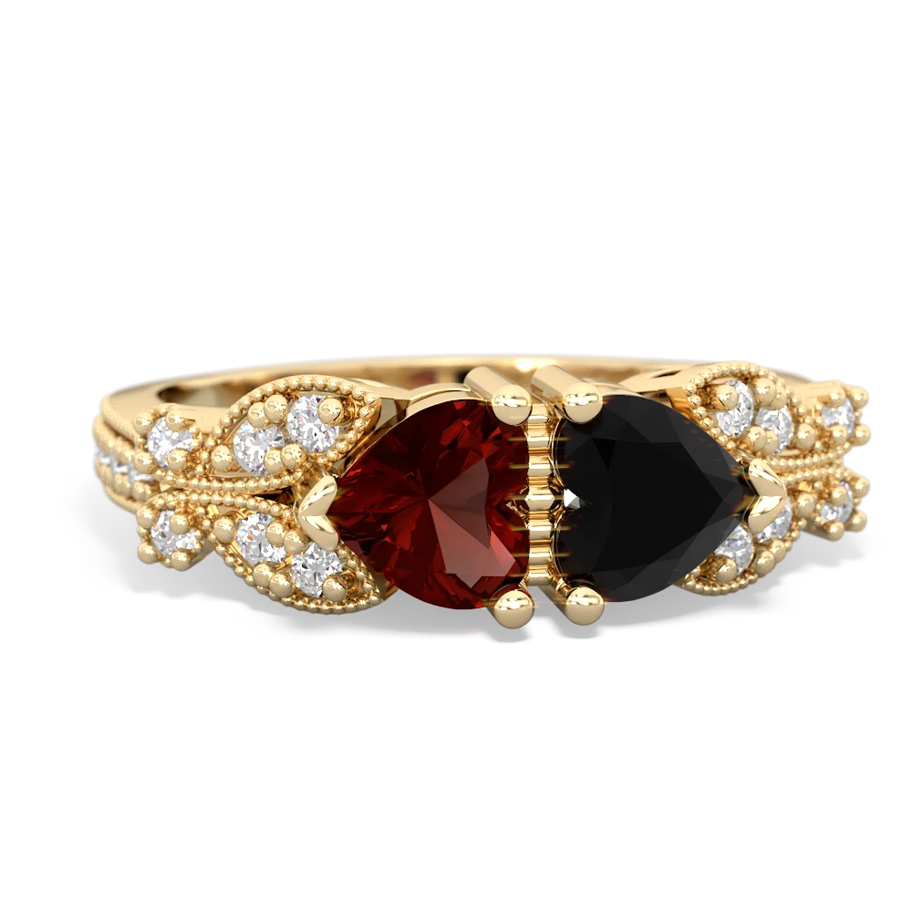 Garnet Diamond Butterflies 14K Yellow Gold ring R5601