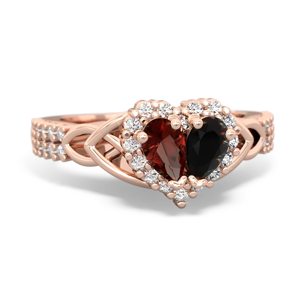 Garnet Celtic Knot Two Hearts As One 14K Rose Gold ring R2644HRT