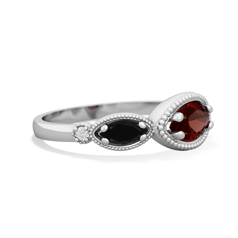 Garnet Milgrain Marquise 14K White Gold ring R5700