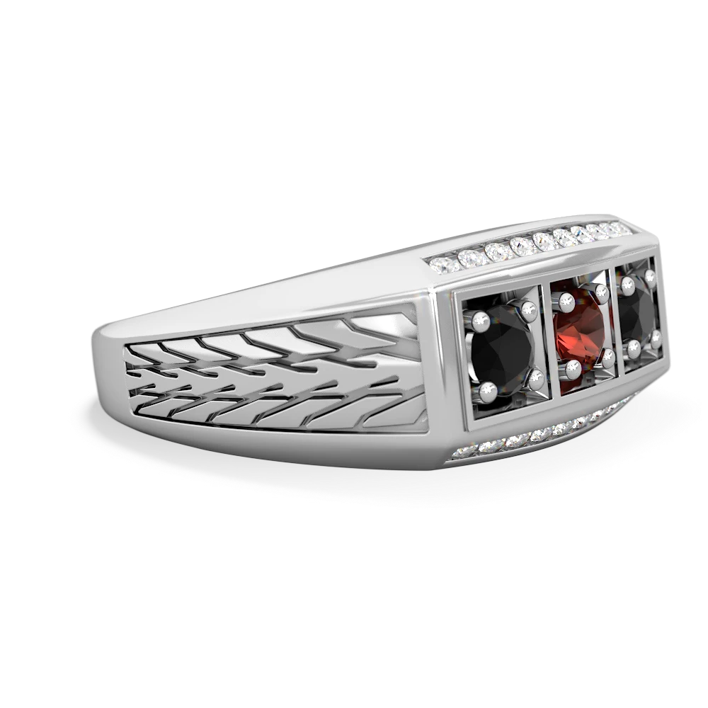 Garnet Three Stone Tire Tread Men's 14K White Gold ring R0520