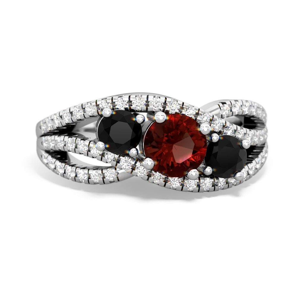 Garnet Three Stone Aurora 14K White Gold ring R3080