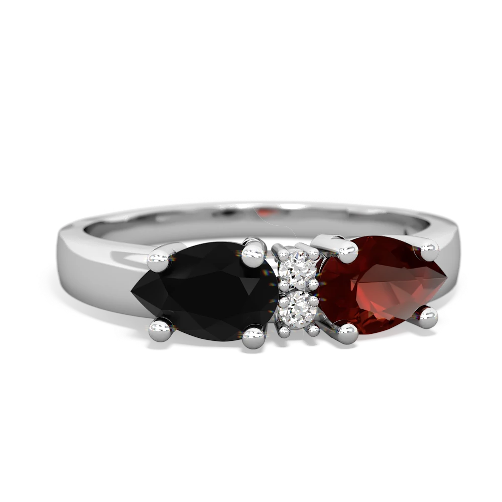 Garnet Pear Bowtie 14K White Gold ring R0865