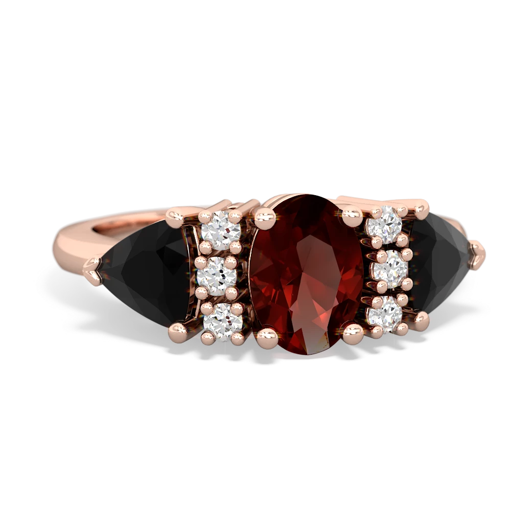 Garnet Antique Style Three Stone 14K Rose Gold ring R2186