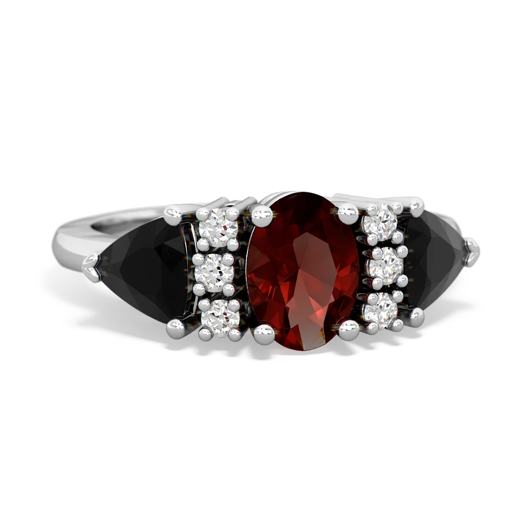 Garnet Antique Style Three Stone 14K White Gold ring R2186