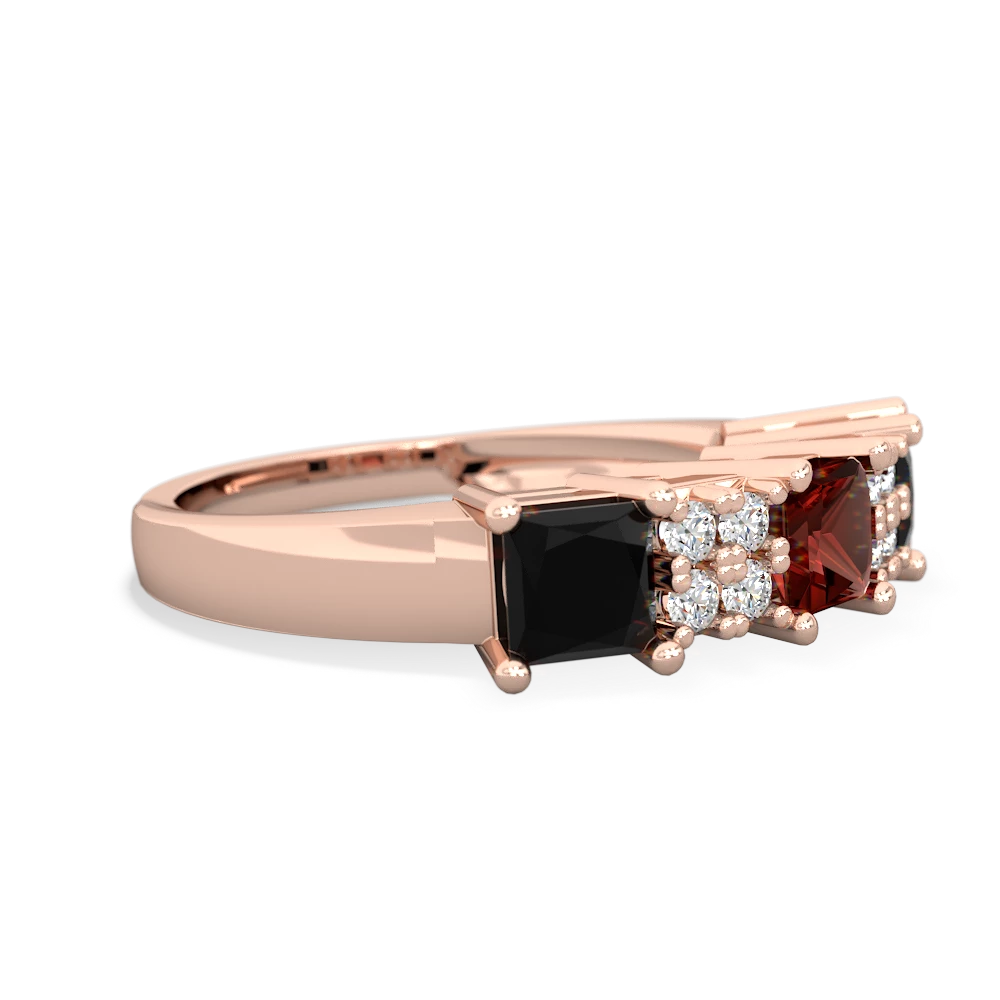 Garnet Three Stone Diamond Cluster 14K Rose Gold ring R2592