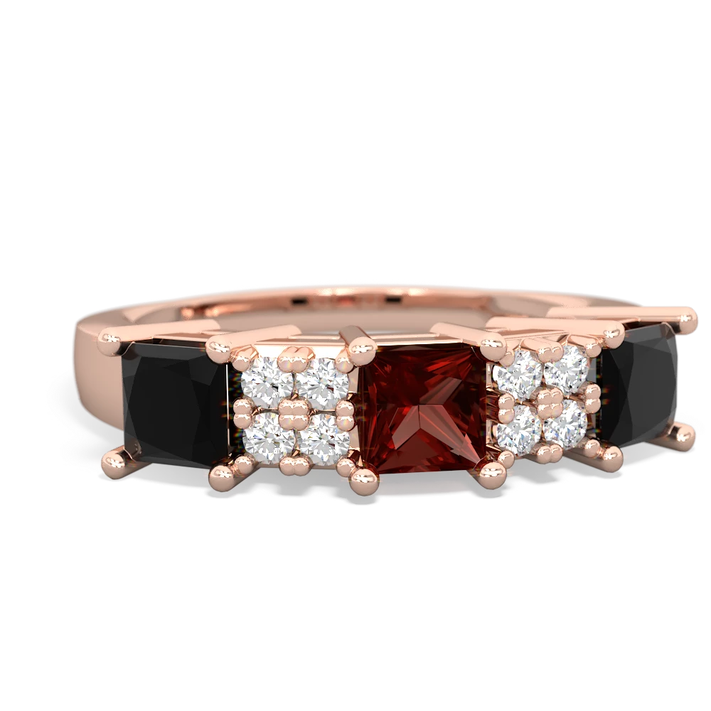 Garnet Three Stone Diamond Cluster 14K Rose Gold ring R2592