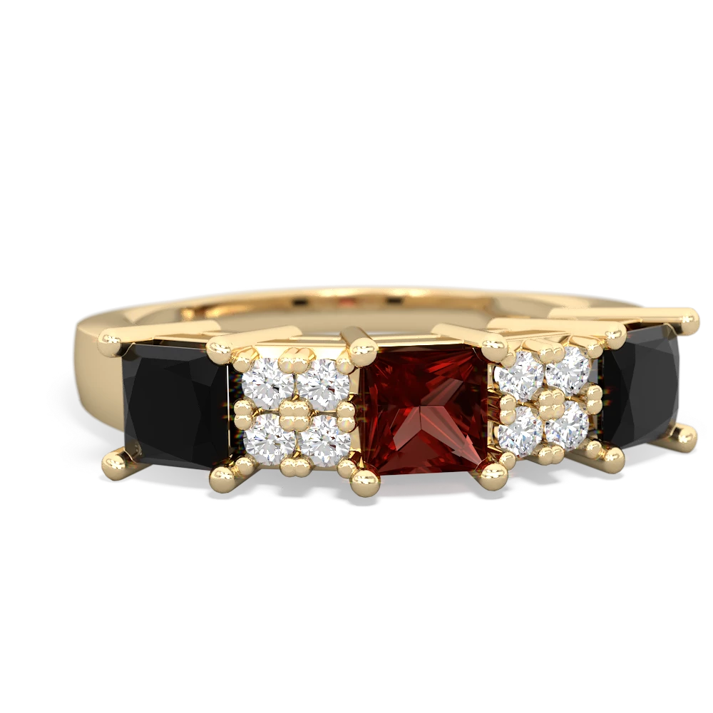 Garnet Three Stone Diamond Cluster 14K Yellow Gold ring R2592