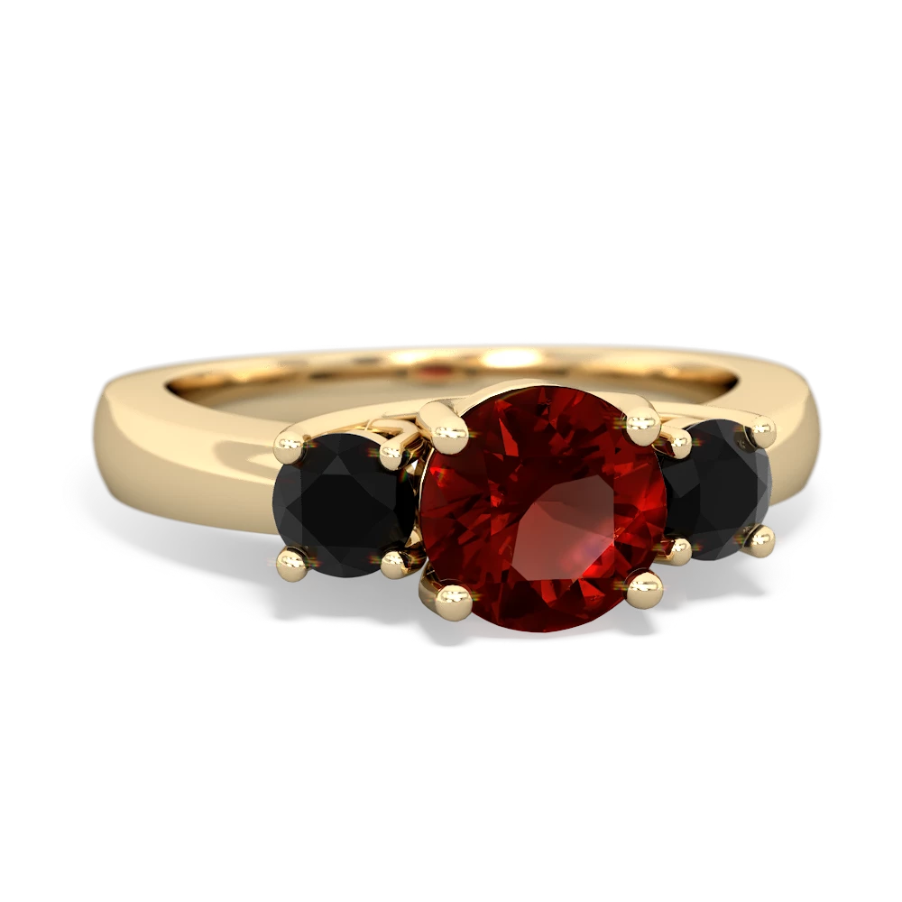 Garnet Three Stone Round Trellis 14K Yellow Gold ring R4018