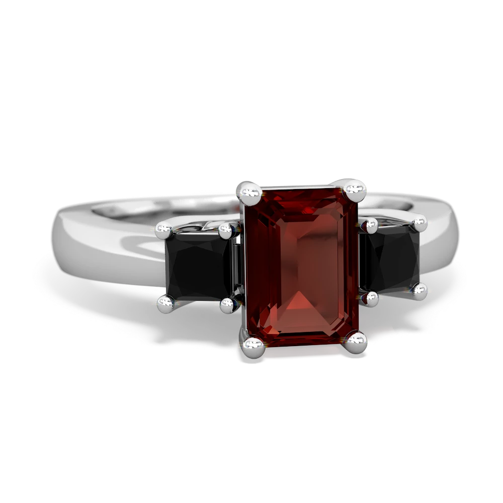 Garnet Three Stone Emerald-Cut Trellis 14K White Gold ring R4021