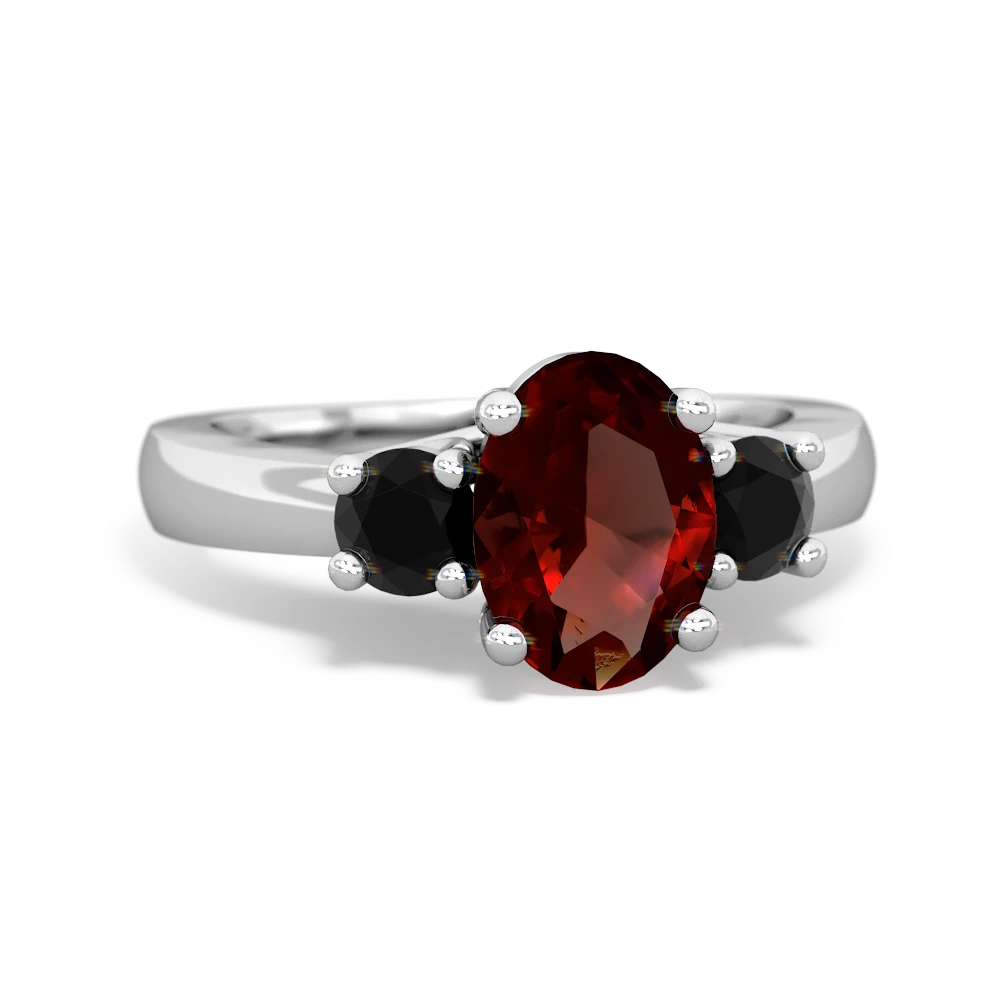 Garnet Three Stone Oval Trellis 14K White Gold ring R4024