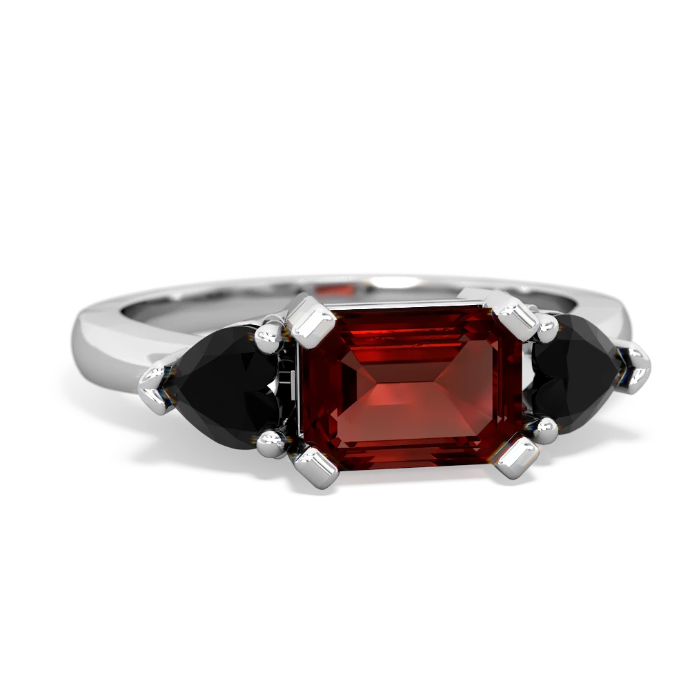 Garnet Three Stone 14K White Gold ring R5235