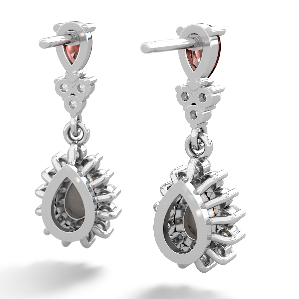 Garnet Halo Pear Dangle 14K White Gold earrings E1882