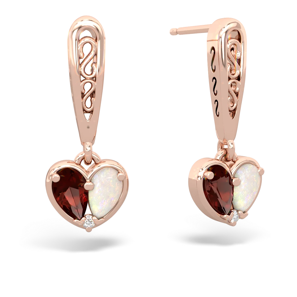 Garnet Filligree Heart 14K Rose Gold earrings E5070