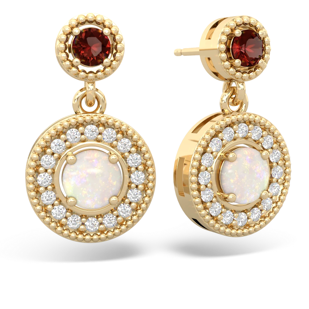 Garnet Halo Dangle 14K Yellow Gold earrings E5319