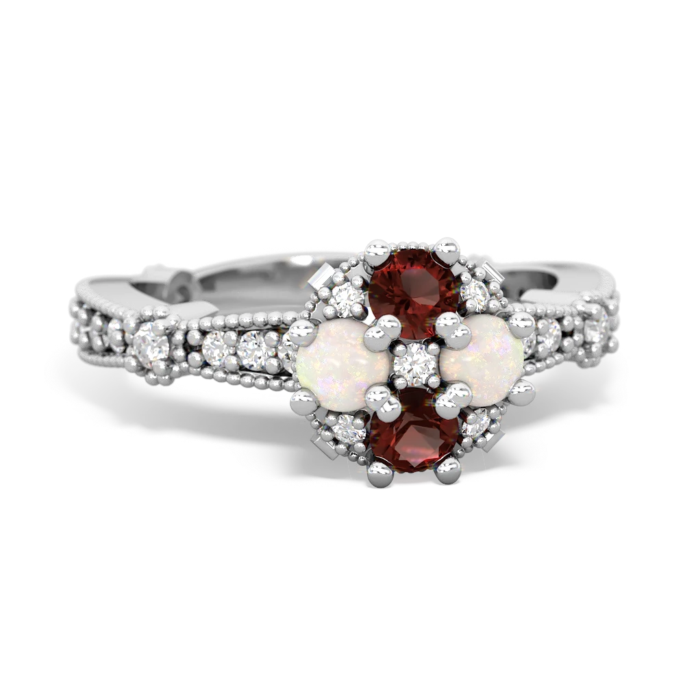 Garnet Sparkling Tiara Cluster 14K White Gold ring R26293RD