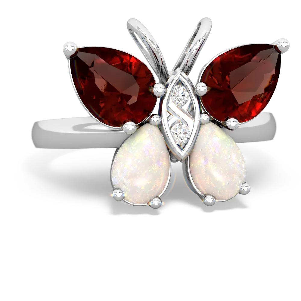 Garnet Butterfly 14K White Gold ring R2215