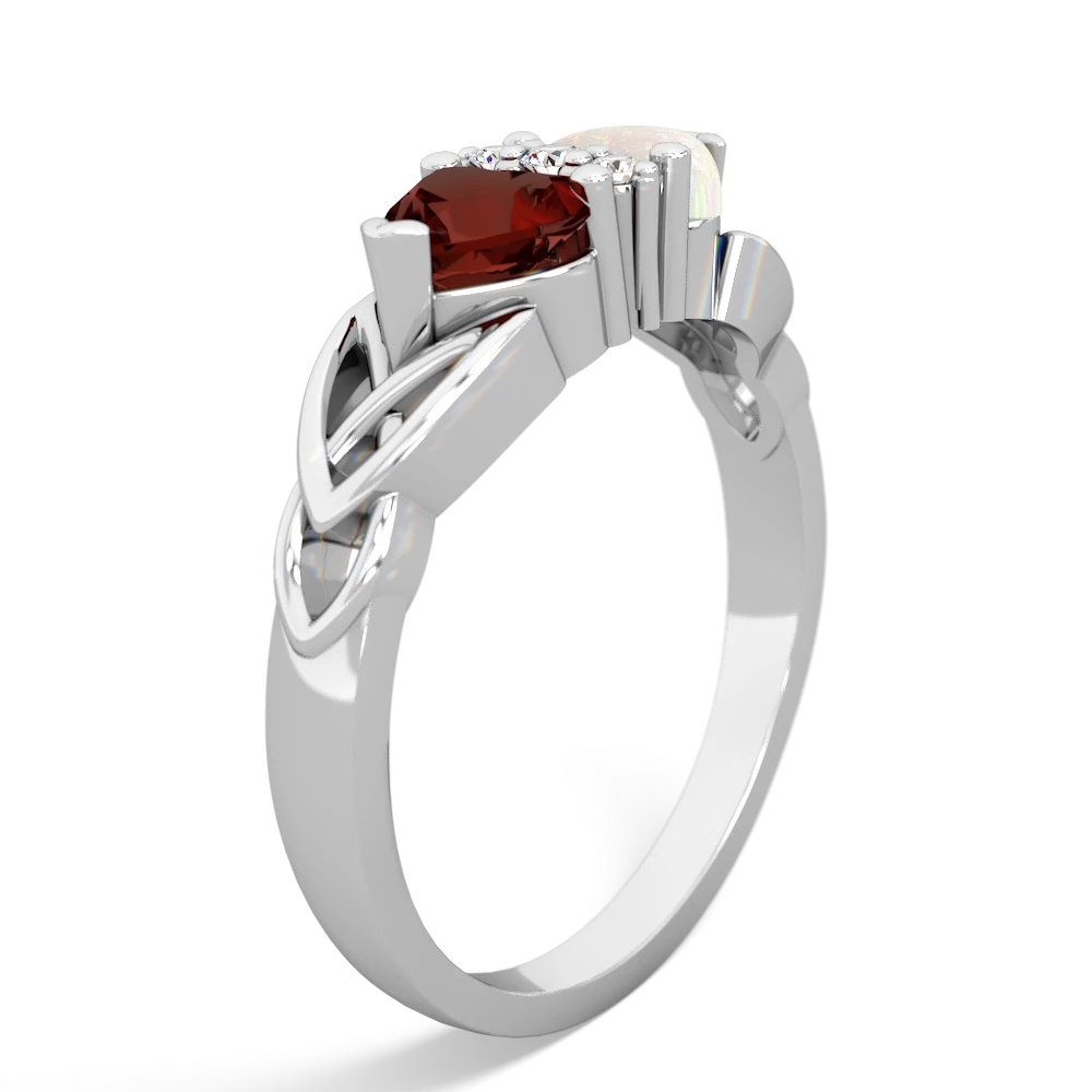 Garnet Celtic Knot Double Heart 14K White Gold ring R5040