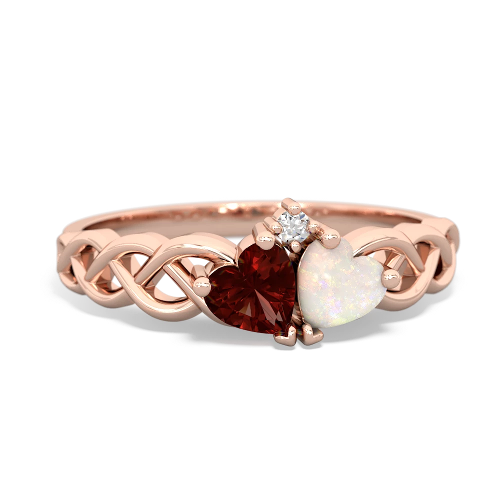 Garnet Heart To Heart Braid 14K Rose Gold ring R5870