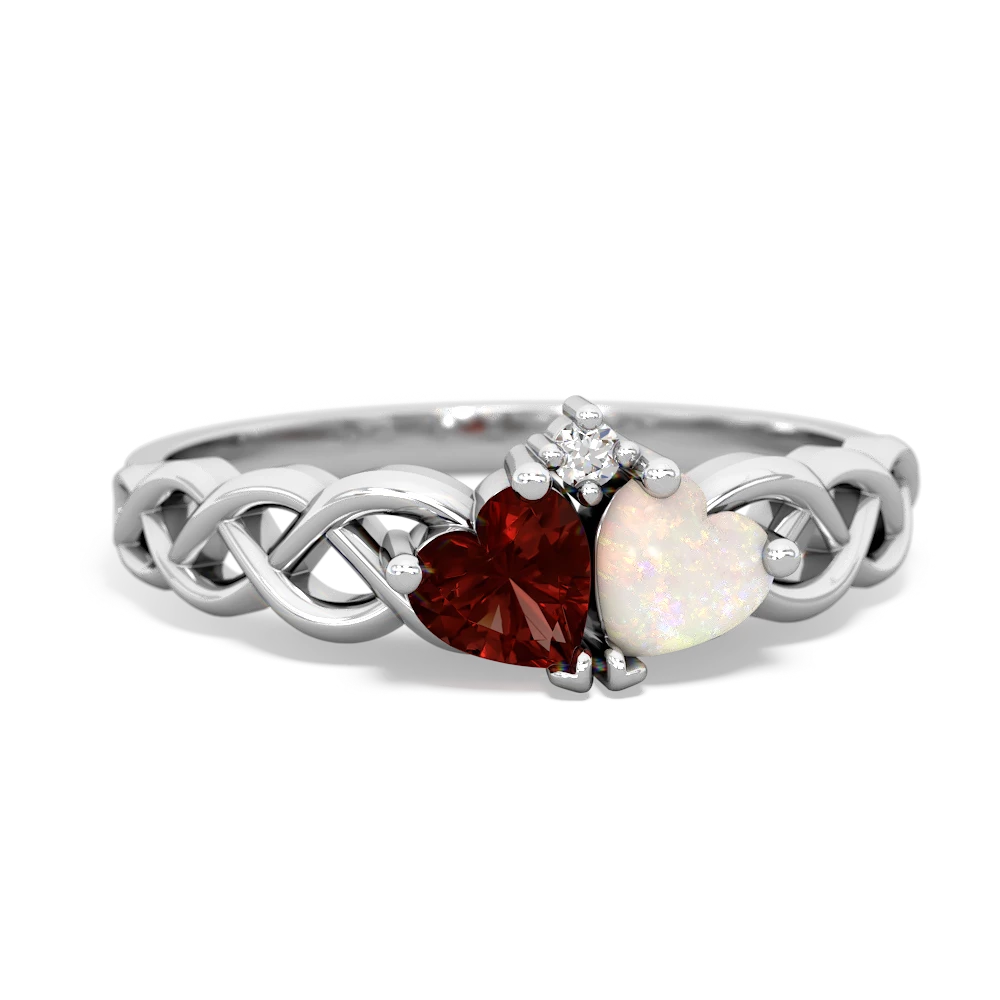 Garnet Heart To Heart Braid 14K White Gold ring R5870