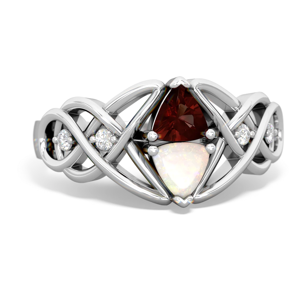 Garnet Keepsake Celtic Knot 14K White Gold ring R5300