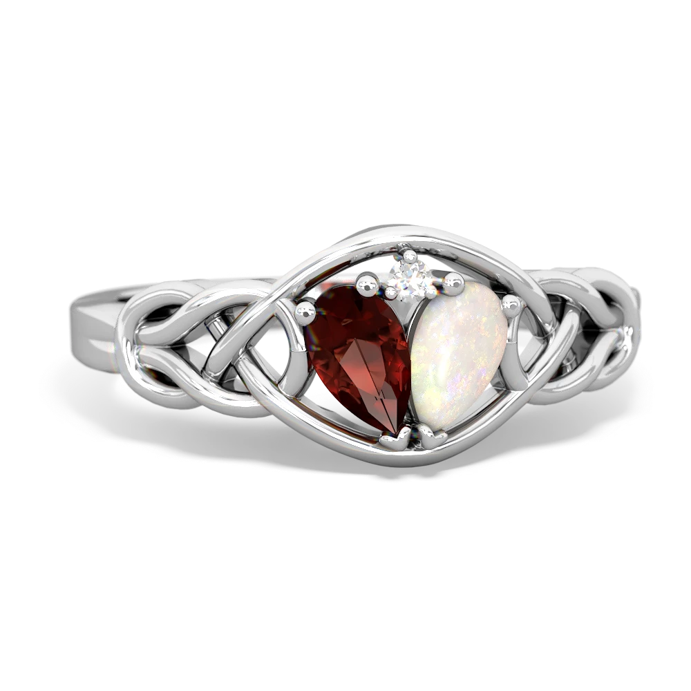 Garnet Celtic Love Knot 14K White Gold ring R5420