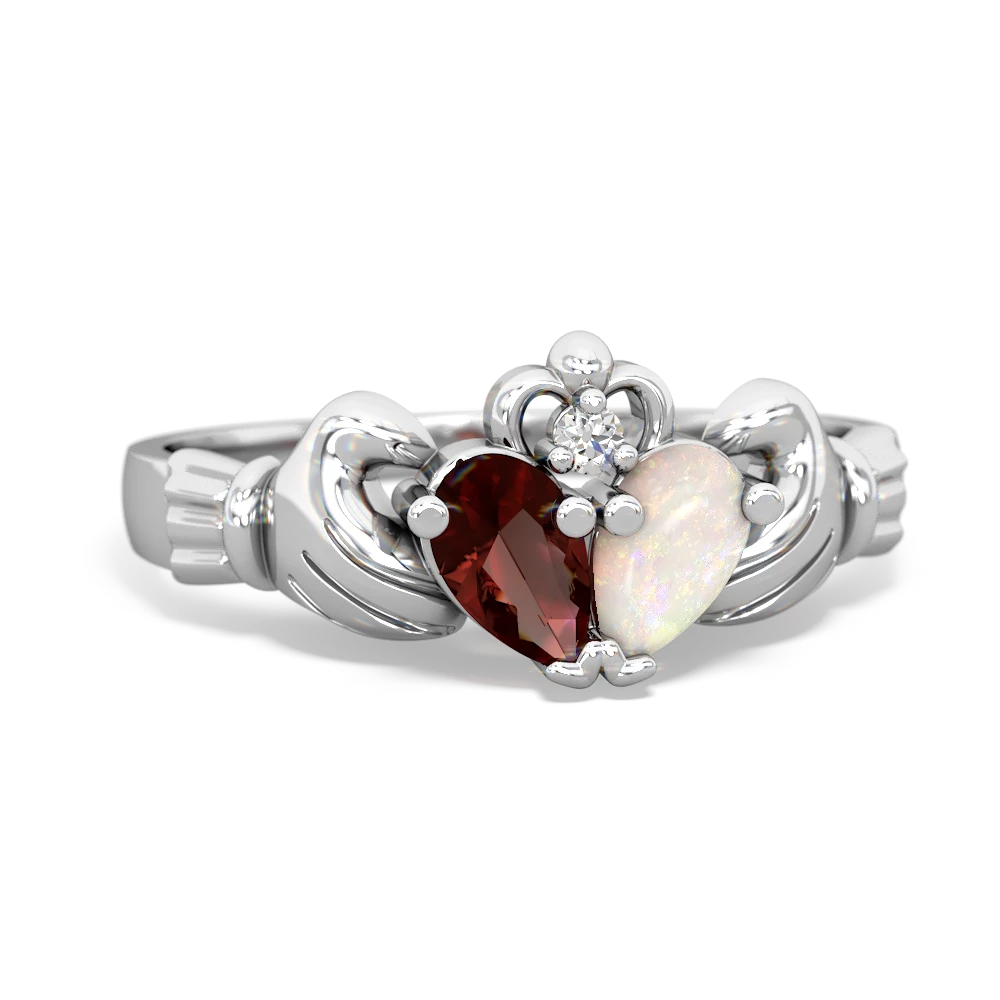 Garnet 'Our Heart' Claddagh 14K White Gold ring R2388