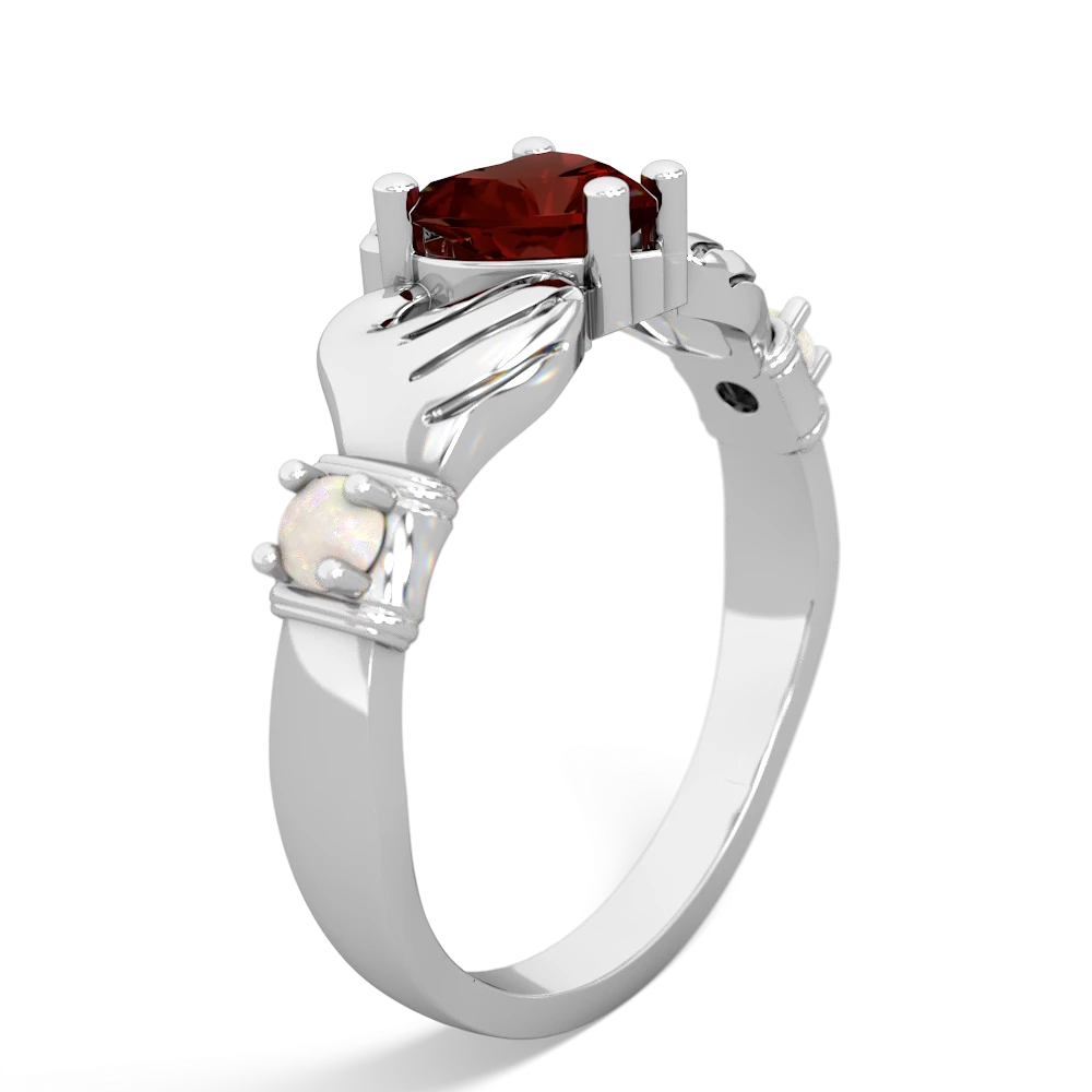 Garnet Claddagh Keepsake 14K White Gold ring R5245