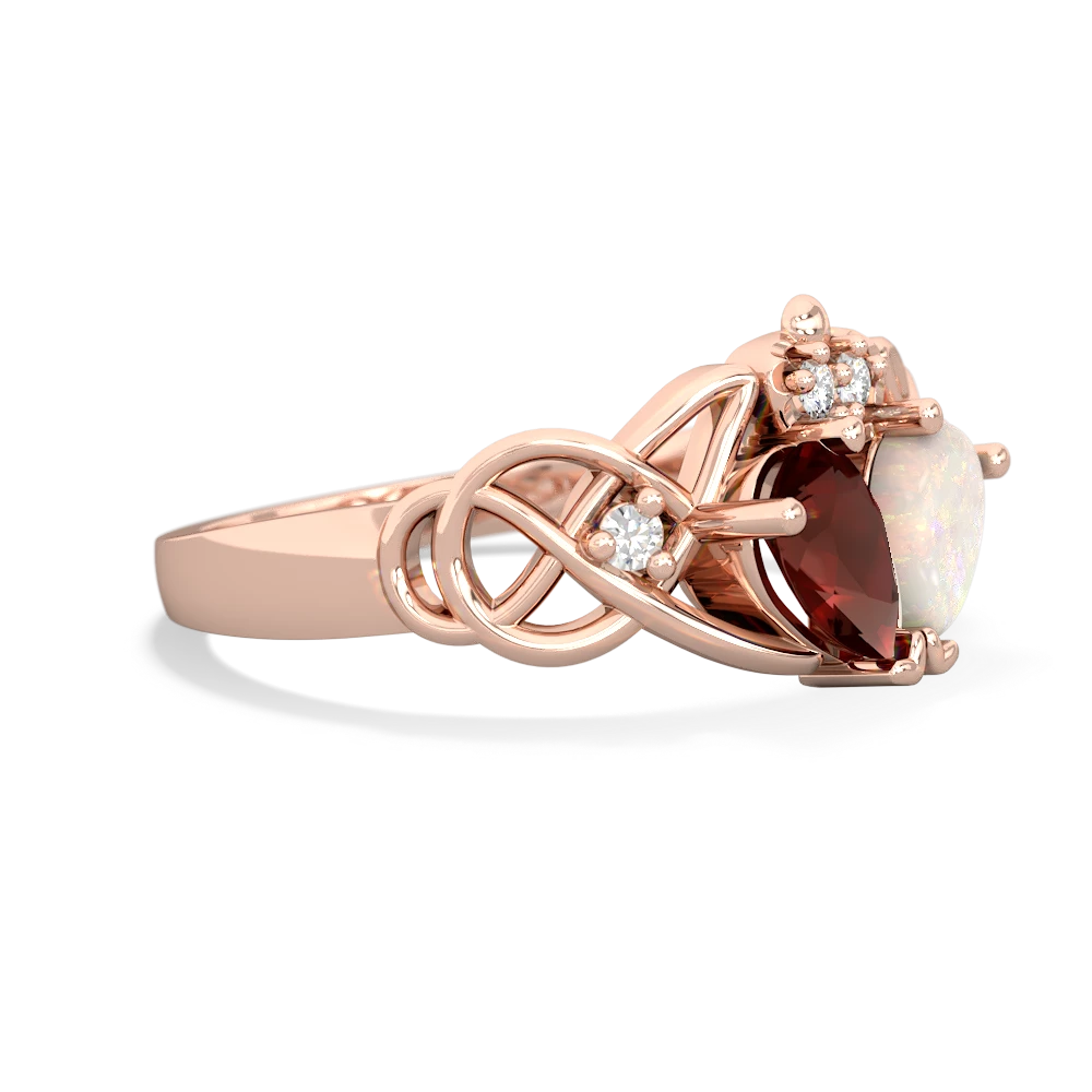 Garnet 'One Heart' Celtic Knot Claddagh 14K Rose Gold ring R5322