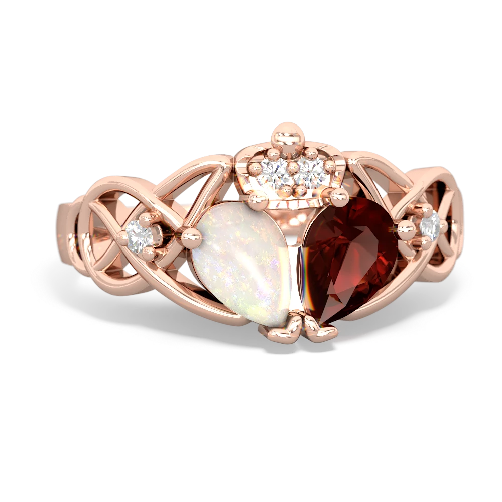 Garnet 'One Heart' Celtic Knot Claddagh 14K Rose Gold ring R5322