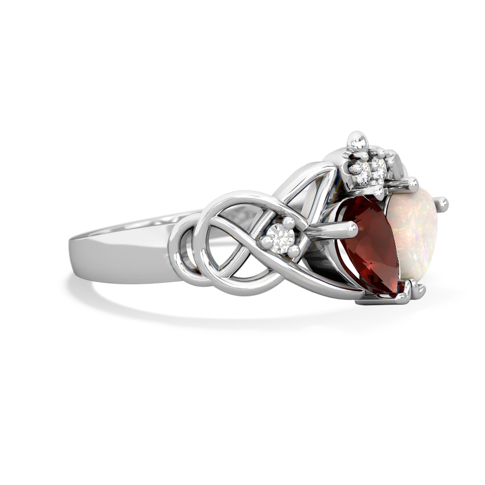 Garnet 'One Heart' Celtic Knot Claddagh 14K White Gold ring R5322