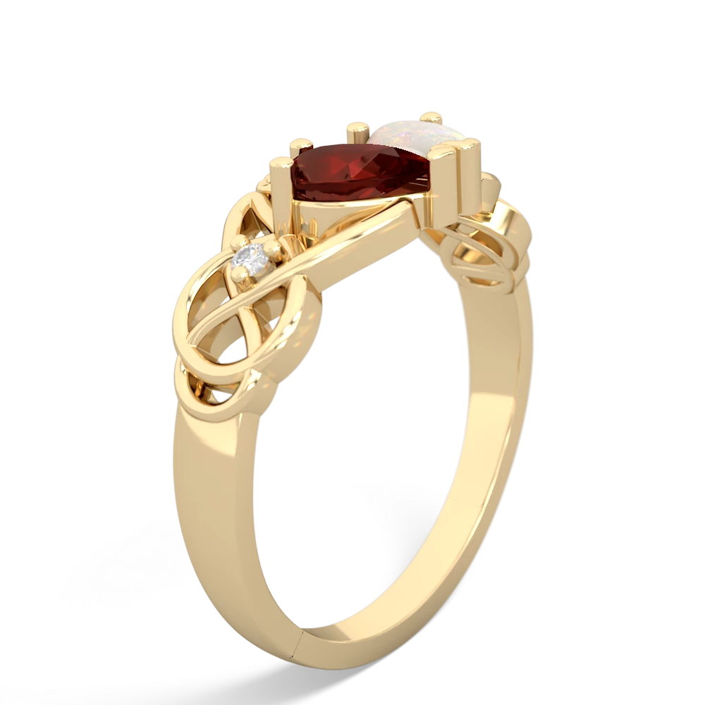 Garnet 'One Heart' Celtic Knot Claddagh 14K Yellow Gold ring R5322