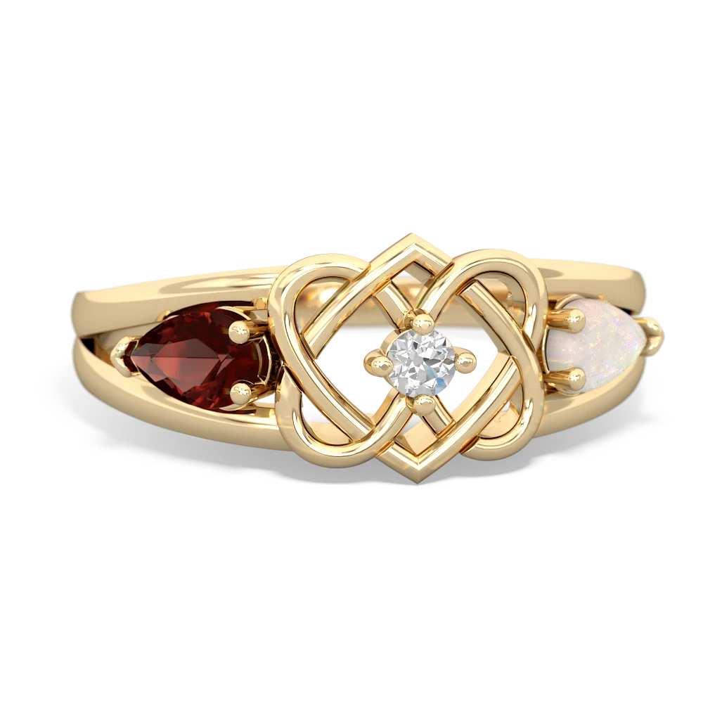 Garnet Hearts Intertwined 14K Yellow Gold ring R5880