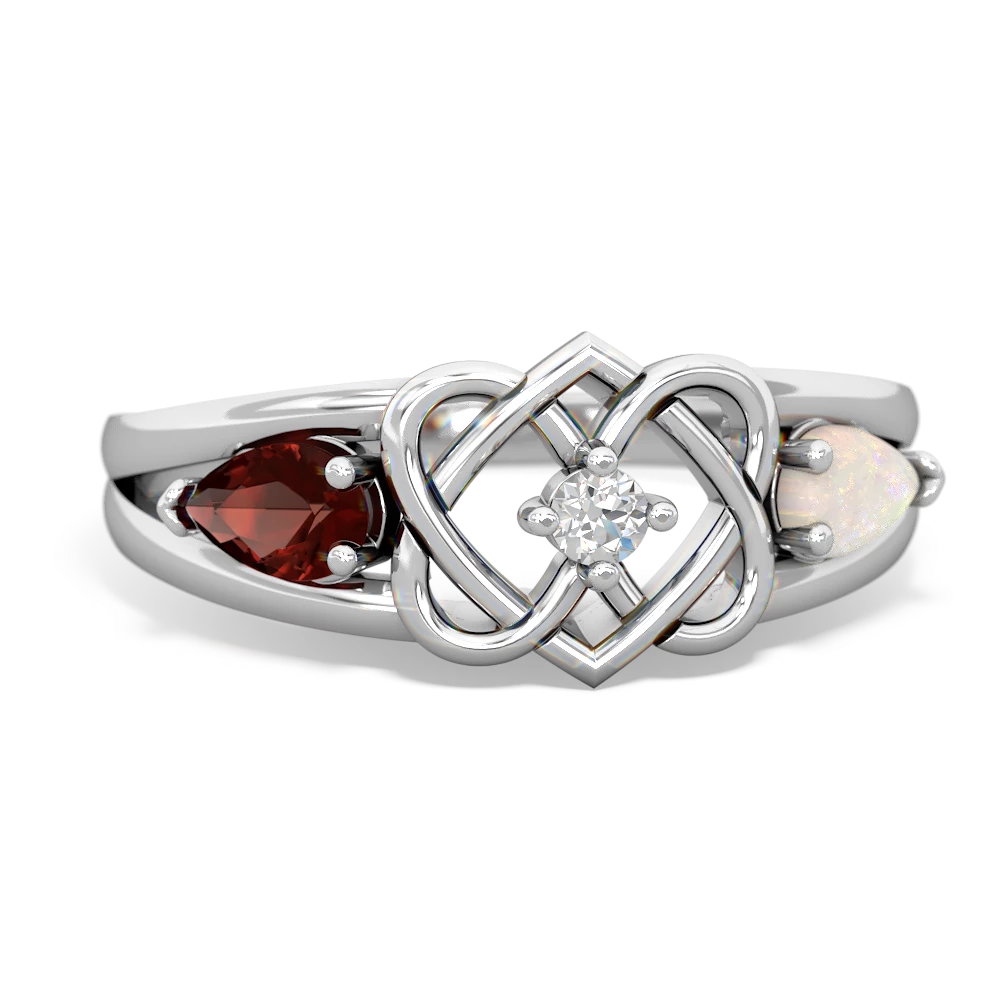 Garnet Hearts Intertwined 14K White Gold ring R5880