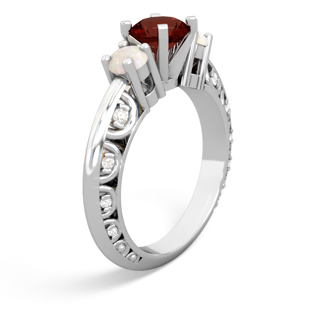 Garnet Art Deco Eternal Embrace Engagement 14K White Gold ring C2003