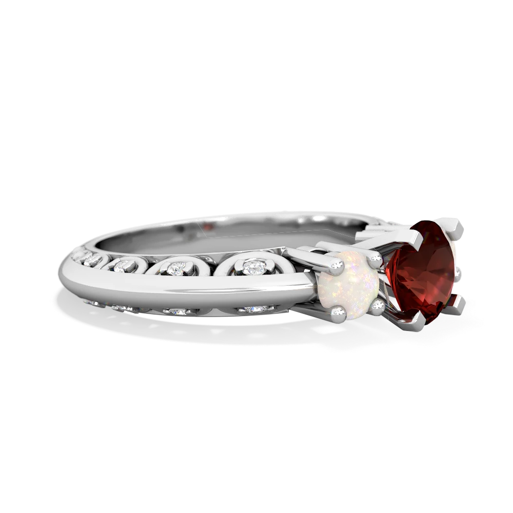 Garnet Art Deco Eternal Embrace Engagement 14K White Gold ring C2003