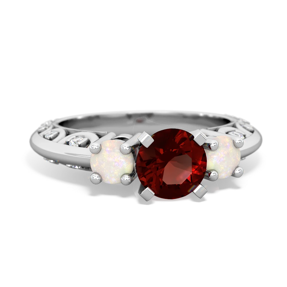 Garnet Art Deco Eternal Embrace Engagement 14K White Gold ring C2003