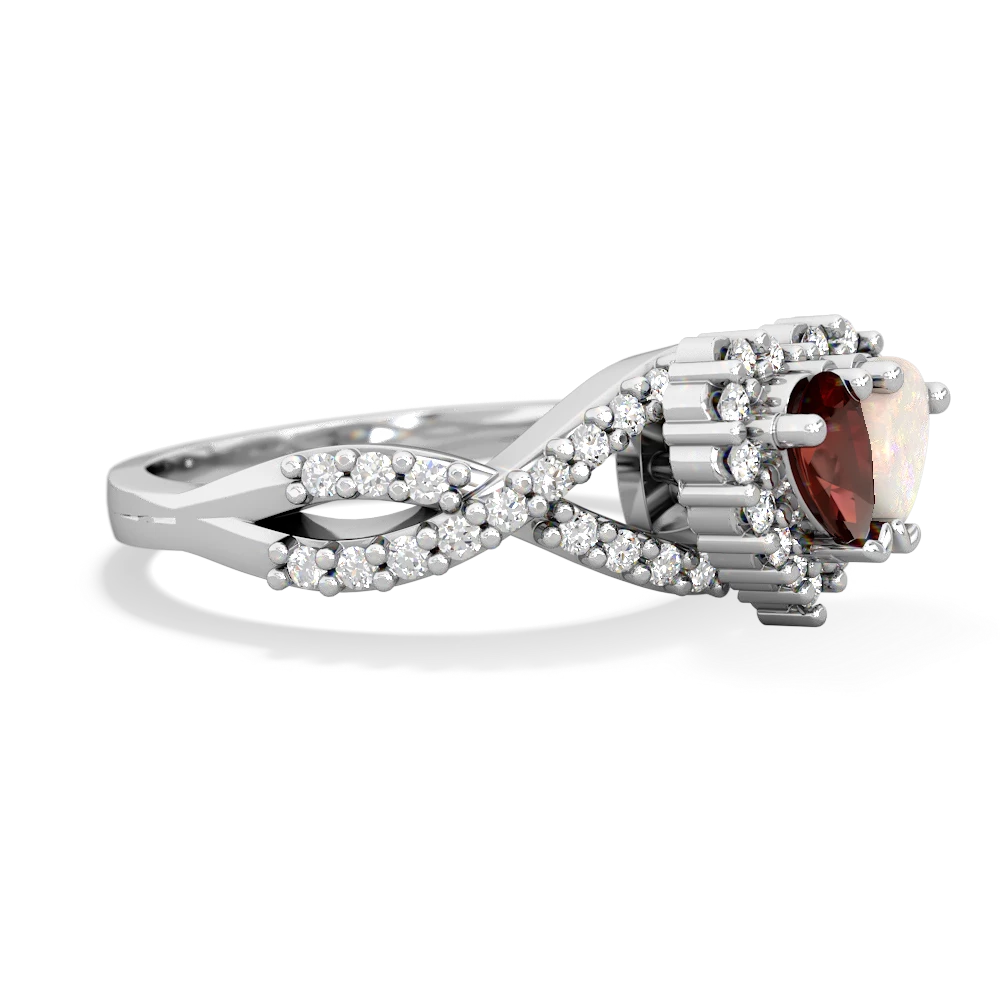 Garnet Diamond Twist 'One Heart' 14K White Gold ring R2640HRT