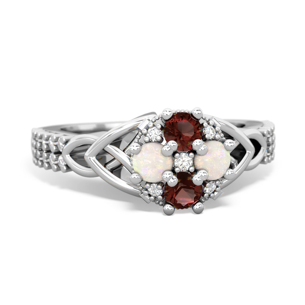 Garnet Celtic Knot Cluster Engagement 14K White Gold ring R26443RD