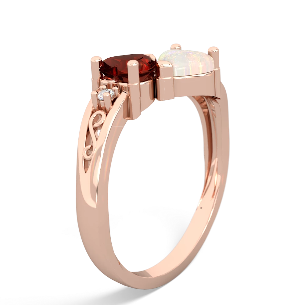 Garnet Snuggling Hearts 14K Rose Gold ring R2178