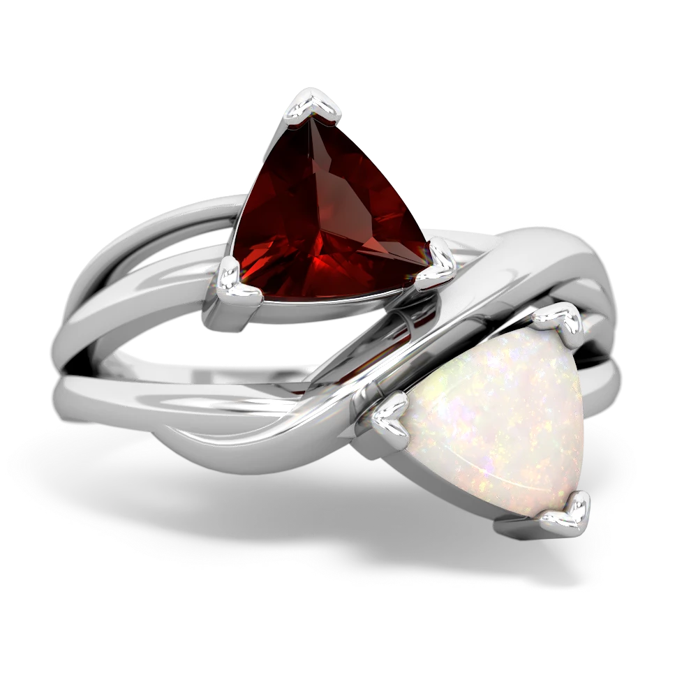 Garnet Split Band Swirl 14K White Gold ring R2341