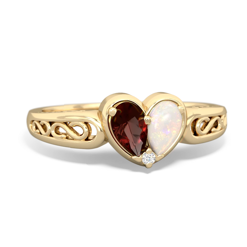 Garnet Filligree 'One Heart' 14K Yellow Gold ring R5070