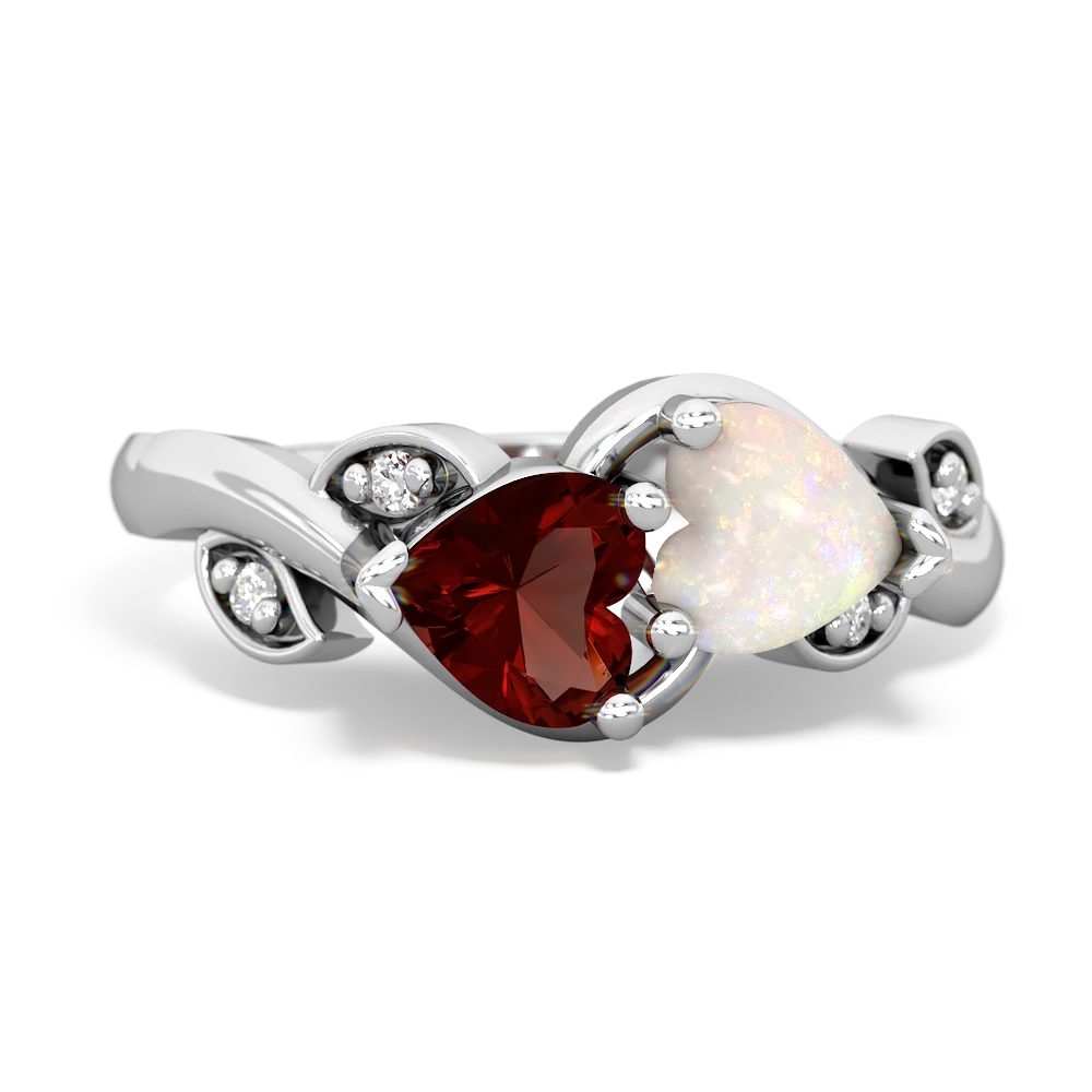 Garnet Floral Elegance 14K White Gold ring R5790