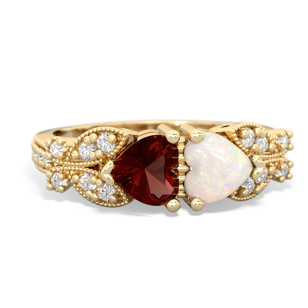 Garnet Diamond Butterflies 14K Yellow Gold ring R5601