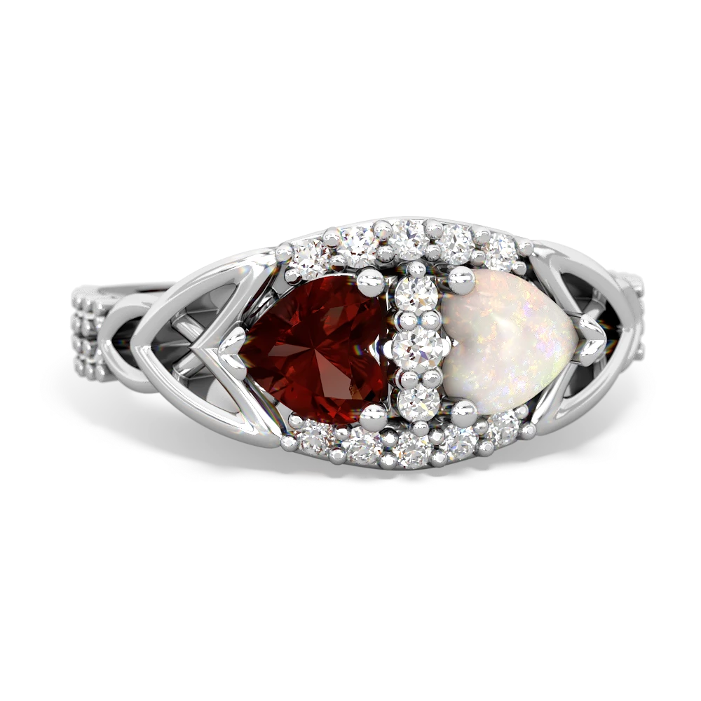 Garnet Sparkling Celtic Knot 14K White Gold ring R2645