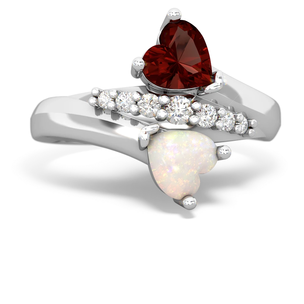 Garnet Heart To Heart 14K White Gold ring R2064