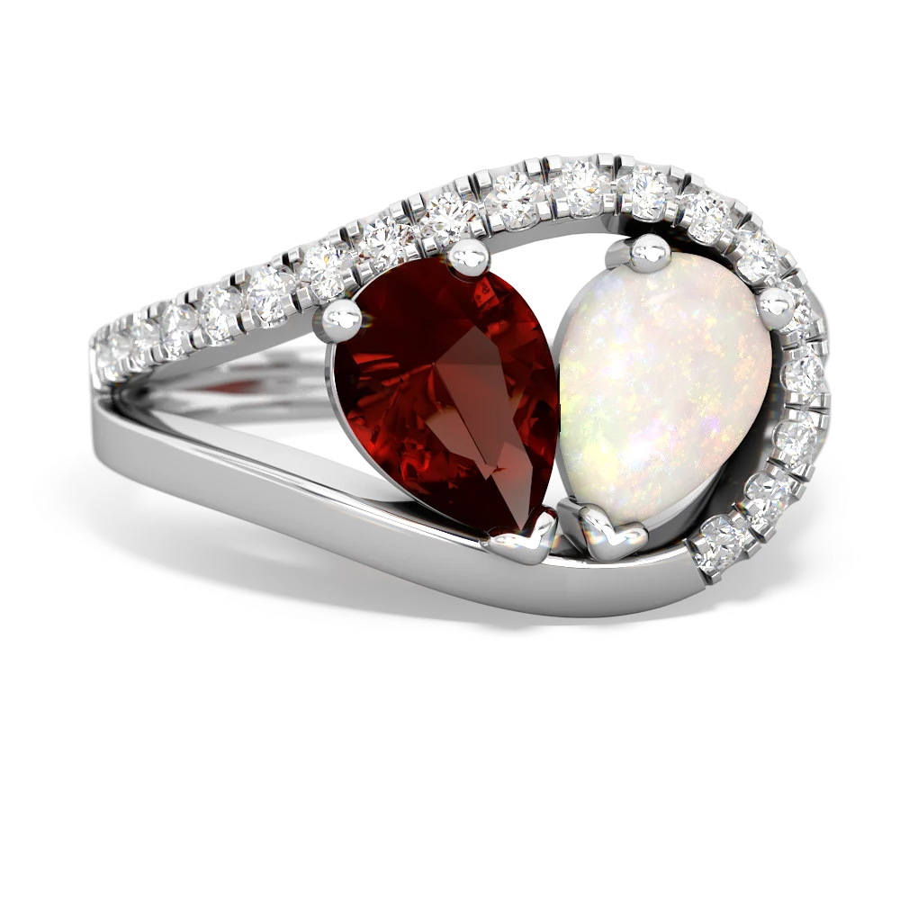 Garnet Nestled Heart Keepsake 14K White Gold ring R5650